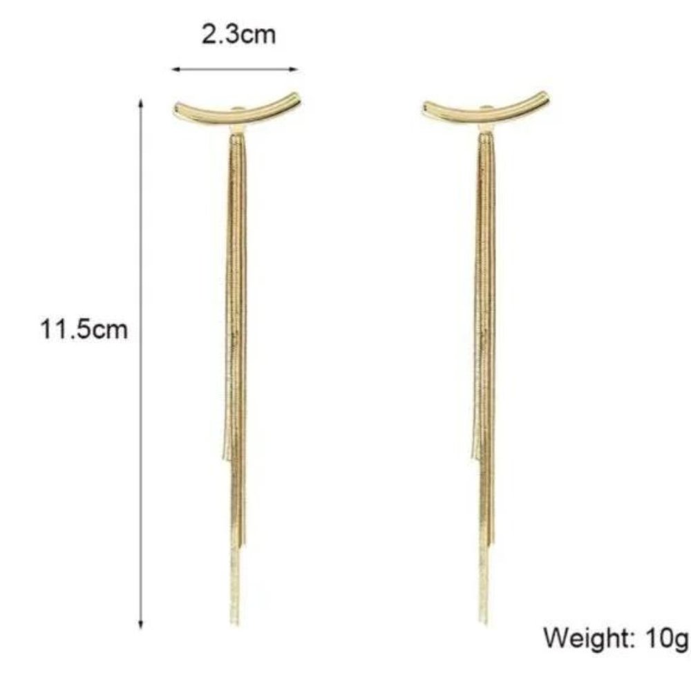 18K YELLOW GOLD LONG THREAD TASSEL ARC EARRINGS, NICE EARRINGS, CUTE EARRINGS - Picture 7 of 7